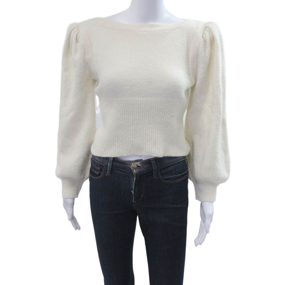 The Westside Unisex White Pullover Baby Alpaca Wool Nylon Sweater Size S